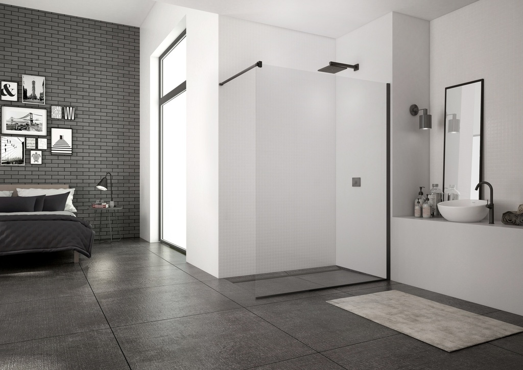 PAROI LIBRE SANSWISS WALK-IN EASY 80CM PROFILE NOIR MAT VERRE TRANSPARENT