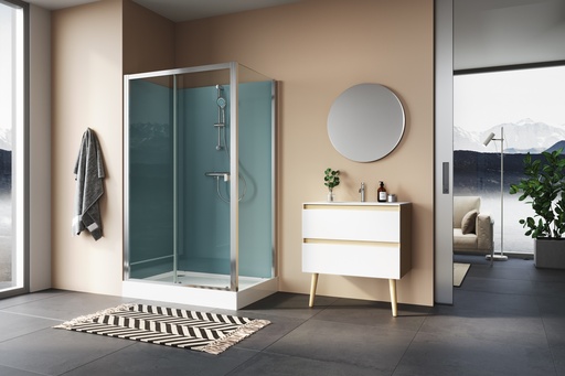 [21293S224007] CABINE DE DOUCHE SANSWISS MODULR 120 X 90 PORTE COULISSANTE AVEC MITIGEUR ET RAMPE DE DOUCHE MONTAGE EN ANGLE