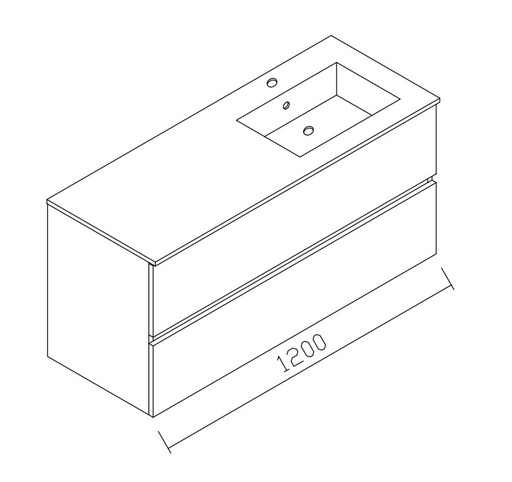 [PS066S120RC2K59] ENSEMBLE ALKE SQUARE SPACE LINE 120cm VASQUE PORCELAINE DROITE ET MIROIR AVEC AUVENT LED CHENE HALIFAX