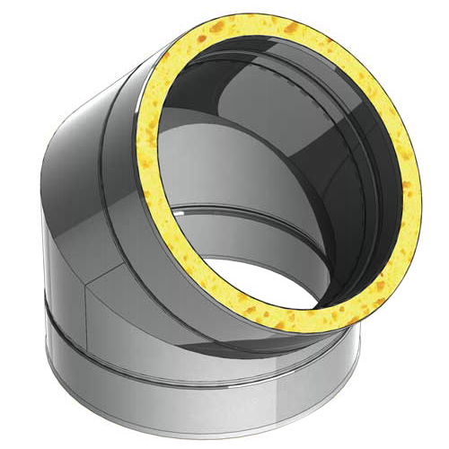 [X015150] COUDE INOX DOUBLE PAROI 45° 150mm